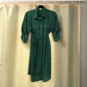CAbi emerald green shirt dress with tie belt